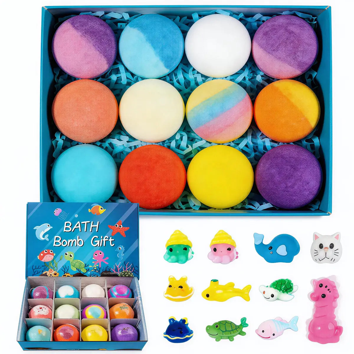BubbleSprout™ 12-Pack Kid Bath Bombs with Surprise Toys – Natural, Fun, Colorful, and Safe Bubble Spa Gift Set for Children